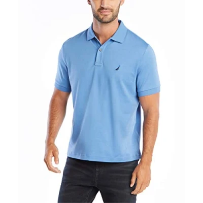 Image of Nautica Men&#039;s Classic Fit Short Sleeve Soft Cotton Polo Shirt, Rivieria Blue Solid, Large