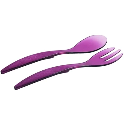 Image of 2 Pcs Pearl Salad Server Spoons Set Mixing Dinner Fork and Spoon Long Handle Tongs Kitchen Cooking Utensil Cutlery (Purple)