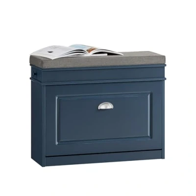Image of SoBuy Hallway Shoe Bench Rack Cabinet with Seat Cushion and Flip drawer Blue W75 x D24 H52cm FSR82 L B