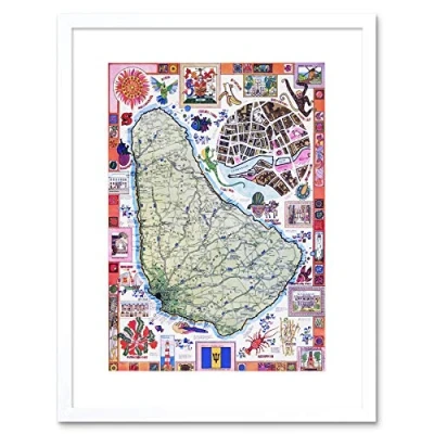 Image of Wee Blue Coo Travel Barbados Caribbean Tropical Map Vintage Advert Framed Wall Art Print