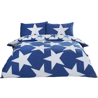 Image of Rapport Stars Reversible Duvet Cover Bed Set, Polycotton Navy, Double, Blue