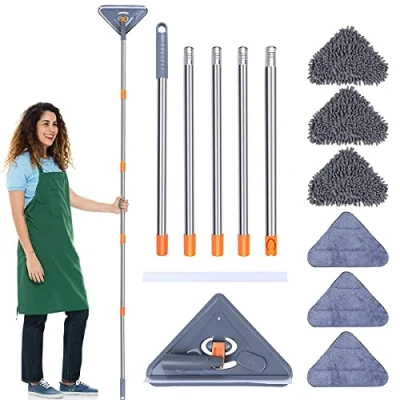 Image of Wall Mop with Long Handle, 360 Rotating Triangle Microfiber Cleaning Adjustable Dry and Wet Dust Cleaner for Floor Ceiling Window Cleaning(Graphic set)