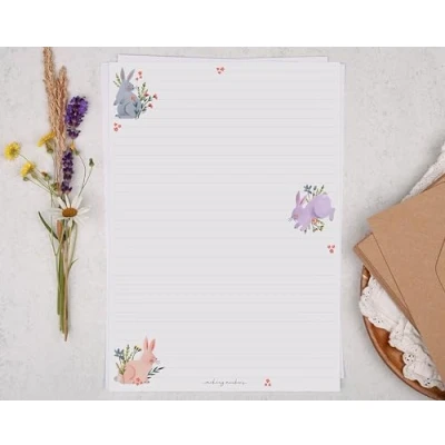 Image of Making Meadows A4 Lined Letter Writing Paper Set (20 Sheets &amp; 10 envelopes) Bunny Rabbit Flower Design On Penpal Stationery