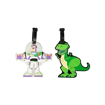 Image of Disney Peers Hardy Toy Story Buzz &amp; Rex Green, White Purple 2 Piece Luggage Tags