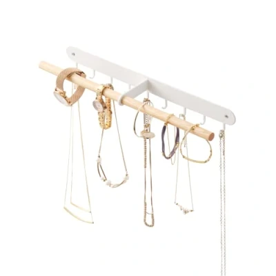 Image of Yamazaki 2513 Tosca Wall Mounted Accessory Rack, White, Steel/Wood, Minimalist Design, 32 x 4.5 6.7 cm (LxWxH)