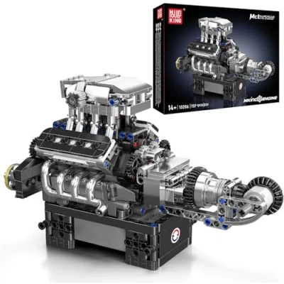 Image of Mould King V8 Engine Building Blocks Set, 10206 Model That Runs, Sports Car Engines Kit for Adults with Battery Box and Motor, Construction STEM Toy Children Boys Girl (737 Pcs)