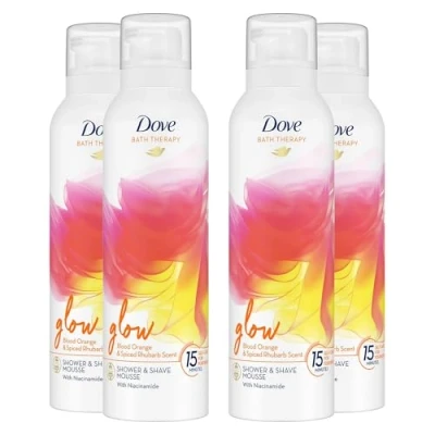 Image of Dove Bath Therapy Glow Shower and Shave Mousse with Orange Spiced Rhubarb Scent Vegan, Cruelty Free Creamy Texture Body Wash Make Your Skin Soft Re energised 200ml, 4 Pack