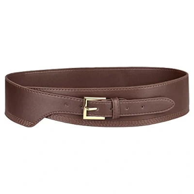 Image of Elerevyo Womens Obi Waist Belt, Vintage Faux Leather Buckle Wide Belts Waistband for Dress Coat Coffee 70 75cm/27.56 29.53&quot;