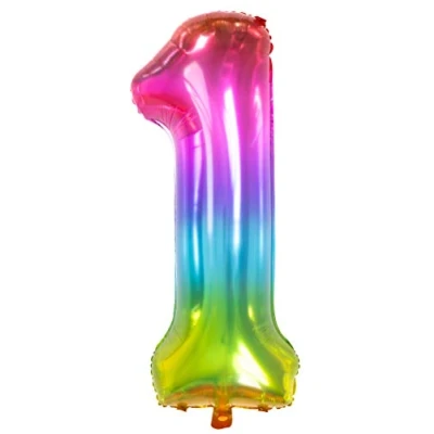 Image of Folat 63241 Zahl Foil Balloon Yummy Gummy Rainbow Number 1, Multi Colors, 86cm