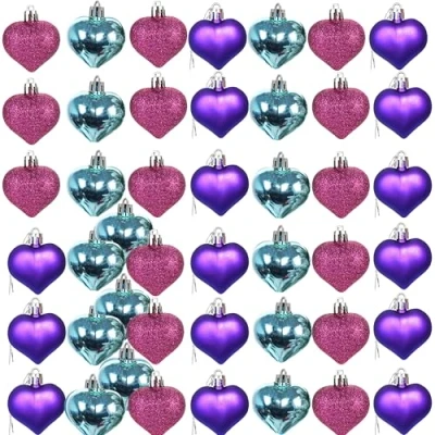 Image of 45Pcs Heart Shaped Christmas Baubles, Shatterproof Plastic Hanging Decorations, Assorted Colours Xmas Tree Festive Holiday Decor Ornaments 4cm