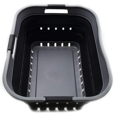Image of SAMMART 42L Collapsible Plastic Laundry Basket Foldable Pop Up Storage Container/Organizer Space Saving Hamper/Basket (1, Grey/Black)