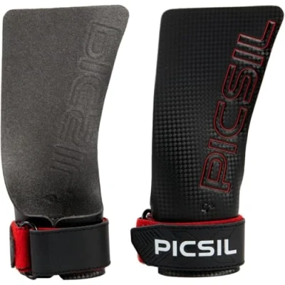 Image of PICSIL RX Grips, Synthetic Workout Durable and Ultra Resistant Carbon Fiber Hand Grips for Weightlifting &amp; Gymnastics, Blocks Tears Blisters, Made Men Women (NH Red, G)