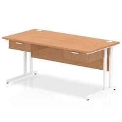 Image of Impulse 1600x800 Desk Oak/White Cantilever Leg 2x1 Drawer Fixed Ped