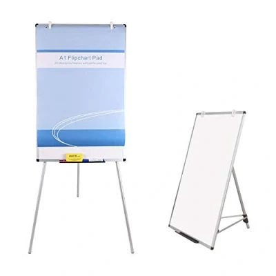 Image of VIZ PRO Magnetic Portable Easel Dry Wipe Board, Flipchart Stand Tripod Whiteboard, 2 Pack, 90 x 60 cm