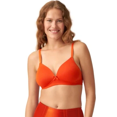 Image of Naturana® Soft Wireless Bra with Cup [Cup A D] Optimal fit &amp; Maximum Support Thanks to Cut Design Wide Straps T Shirt Women&#039;s Without Underwire 36 Orange Saffron D