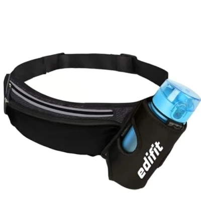 Image of Edifit, Running Belt, Phone Holder, Water Bottle for Running, Men and Women, Waist Waterproof, with Zipper, Adjustable Reflective Strap (Black)