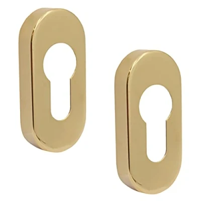 Image of Upright Euro Escutcheon Oval Shaped Keyhole Cover PVD Brass Pack of 2