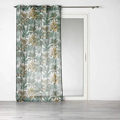 Image of Douceur d&#039;Intérieur, Linen Look Printed Eyelet Curtain 140 x 240 cm