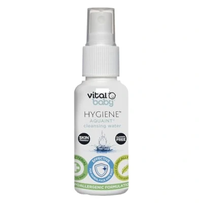 Image of Vital Baby Hygiene Aquaint Sanitising Water, 50ml, Anti Bacterial Spray, Safe, Hand Sanitiser, Surface Odour Free and Tasteless, Alcohol
