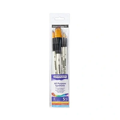 Image of Daler Rowney Graduate Multi Technique Brush, Synthetic Hair, Short Handle, Flat Shader, Round, Filbert, Angle Shader and Liner, , Wallet Set, 5 Assorted Brushes