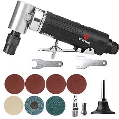 Image of SI FANG Right Angle Air Die Grinder Kit, 90 Degree Compressed with 50mm Roll Lock Sanding Discs Mix Polishing Set, 20,000 RPM Professional 1/4&quot; Mini Pneumatic Sander Polisher Grinding Tool