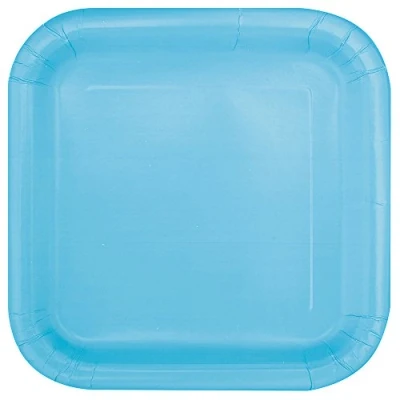 Image of Solid Powder Blue Square Paper Dinner Plates (22cm) Pack of 14 Elegant Design, Perfect for Parties and Events