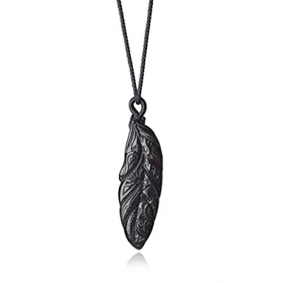 Image of COAI Womens Black Obsidian Stone Feather Pendant Necklace
