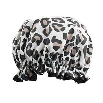 Image of The Vintage Cosmetic Company Leopard Print Shower Cap, Lightweight and Elasticated Waterproof Keeps Hair Dry Frizz Free, Reusable Cap for Women, Design