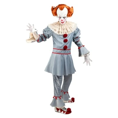 Image of Funidelia Pennywise Costume IT: Chapter 2 for man Horror Movies, Killer clown Costumes adults, accessory fancy dress &amp; props Halloween, carnival parties Size M Grey/Silver