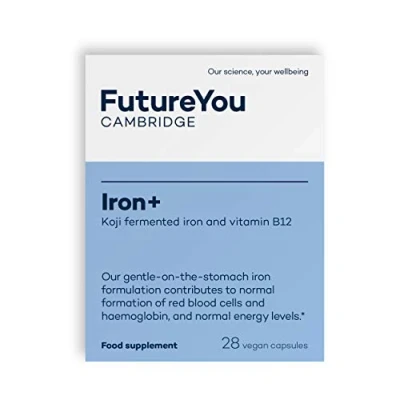 Image of Iron+ Supplements Energy Tablets with Koji Fermented Iron and Vitamin B12 28 Day Supply Blood Supplement for Normal Formation of Red Cells Vitamins Tiredness by FutureYou Cambridge