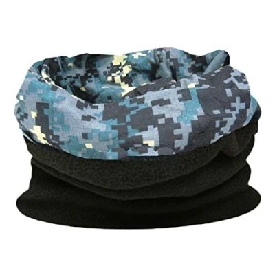 Image of Multifunctional snood for men. Scarf, hat, neck warmer, hood, balaclava with fleece section (Pixelated urban blue)