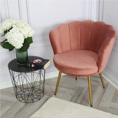 Image of Genesis Flora Accent Tub Chair With Petal Back Armchair Golden Chrome Finish Metal Tube Legs (Dusty Pink)