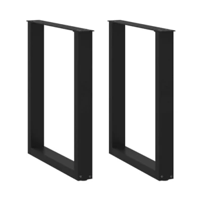 Image of vidaXL Coffee Table Legs U Shaped Black Steel, Adjustable Levelers, Modern Design, For Living Room/Dining Area 60x(72 73) cm