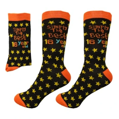 Image of SHATCHI Simply The Best 16 Year Old Novelty Socks for 16th Birthday Keepsake Gift Unisex Her Him, Black and Orange, One Size
