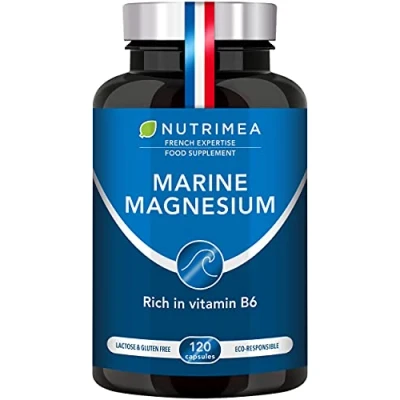 Image of Marine Magnesium and Vitamin B6 Fights Fatigue 150 mg/day 120 Plant based Capsules French Expertise