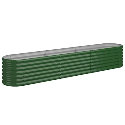 Image of vidaXL Garden Raised Bed Powder Coated Steel Planter, 224x40x36cm, Oval Flower Box, Green, Weather Resistant Outdoor Gardening Feature