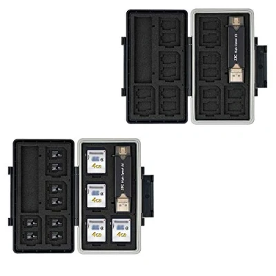 Image of JJC 24 Slots SD Card Holder (WITH Reader) Memory Carrying Case Storage for 16 Micro + 8 SDHC SDXC Cards