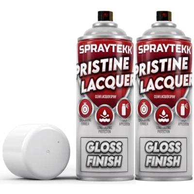 Image of SPRAYTEKK Clear Lacquer Spray Paint 400ml Fast Drying Acrylic Topcoat for Wood, Metal, Plastic &amp; More Non Yellowing, UV Scratch Resistant Indoor Outdoor Use (Gloss, 2)
