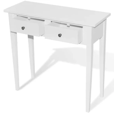 Image of vidaXL White Dressing Console Table with Two Drawers, Compact Design, MDF and Pine Wood Construction, Suitable for Living Room, Dining Room &amp; Hallway