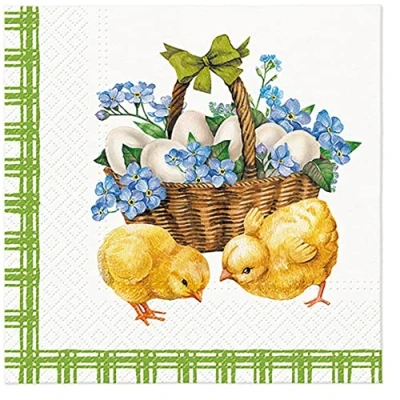 Image of Easter 3 Ply Tissue Paper Napkins Decorative Serviettes for Decoupage 33cm x (Pack of 20) (Chicks with Basket)