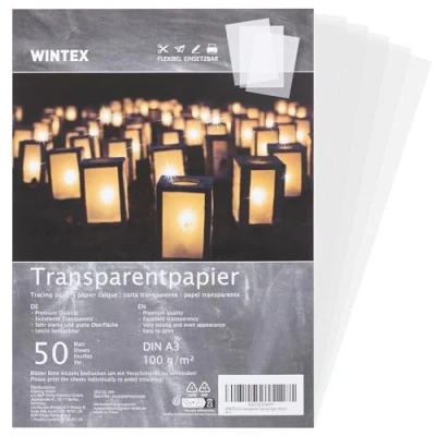Image of WINTEX Transparent Tracing Paper A3 Pack of 50 Trace Pad Sheets for Inkjet Printing Transparency Papers Design &amp; Architecture