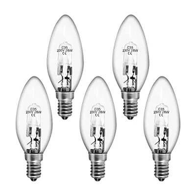 Image of Sarveeta SES E14 Halogen Candle Bulbs 28W dimmable, 5 Pack Small Edison Screw 2800K Warm White [Energy Class G]