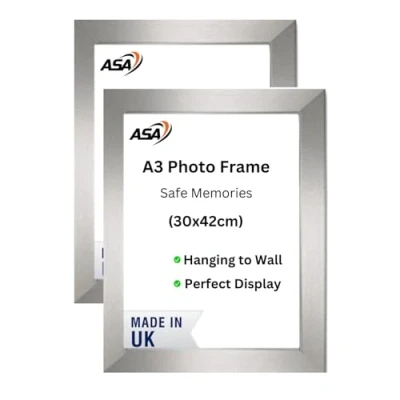 Image of A3 Photo Silver Picture Frames 2 Pack Poster Frame Wooden for Wall Mounting Horizontal Vertical Room Home Decoration Document (2, Silver)