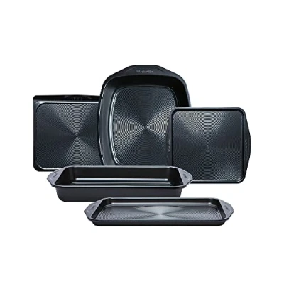 Image of Circulon Ultimum Oven Trays, Roasting Tins &amp; Baking Tray Set of 5 Non Stick Set, Freezer Dishwasher Safe Carbon Steel Bakeware, Black