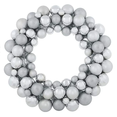 Image of Mr Crimbo Large Silver Christmas Bauble Wreath Decoration Hanging Ornament 64cm