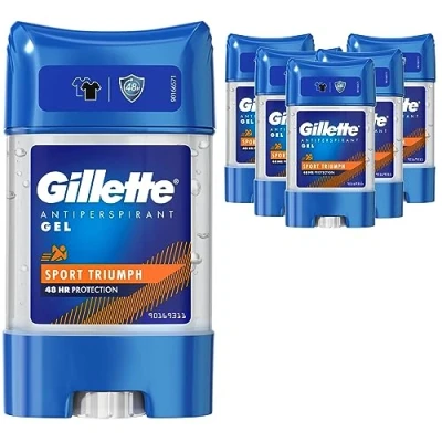 Image of Gillette Antiperspirant Clear Gel Deodorant For Men, 48 Hour Invisible Sweat and Odour Protection, Pack of 6, 420 ML (6 X 70 ML), Sport Triumph