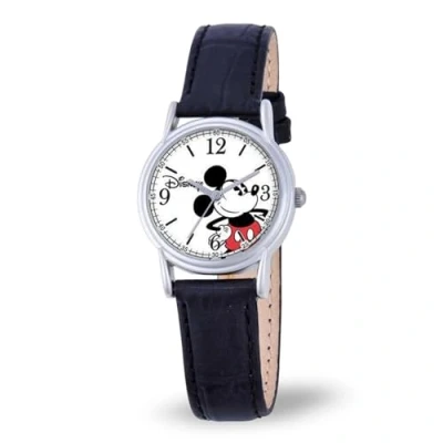 Image of DISNEY Mickey Mouse Adult Classic Cardiff Analog Quartz Leather Strap Watch, Silver, Womens Watch