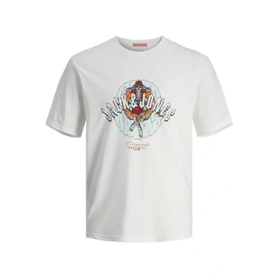 Image of JACK &amp; JONES Men&#039;s Jorcoconut Skull Tee SS Crew Neck T Shirt, Bright White, S