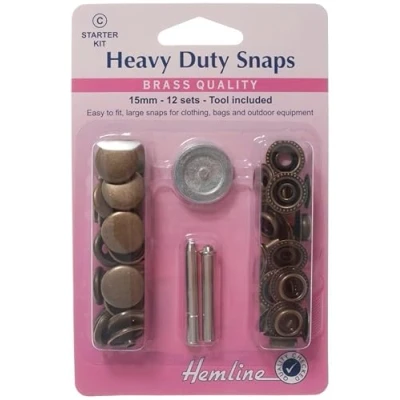 Image of Hemline Heavy Duty Metal Snaps Kit with Tool Antique Brass