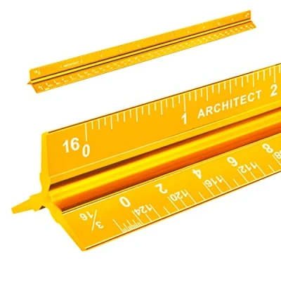 Image of Architectural Scale Ruler, Imperial Measurements 12&#039;&#039;, Laser Etched Aluminum Architect Triangular Ruler Gold for Architects, Students, Draftsman, and Engineers by mveohos